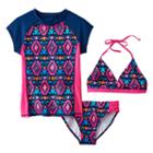 Girls 7-16 So&reg; 3-pc. Geometric Bikini & Rashguard Swimsuit Set, Girl's, Size: Xxl (16), Blue