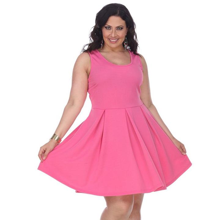 Plus Size White Mark Pleated Fit & Flare Dress, Women's, Size: 3xl, Brt Pink