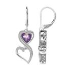 Love Is Forever Sterling Silver Amethyst And 1/10-ct. T.w. Diamond Double Heart Drop Earrings, Women's, Purple