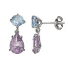 Sterling Silver Blue Topaz And Amethyst Drop Earrings, Women's, Drk Purple