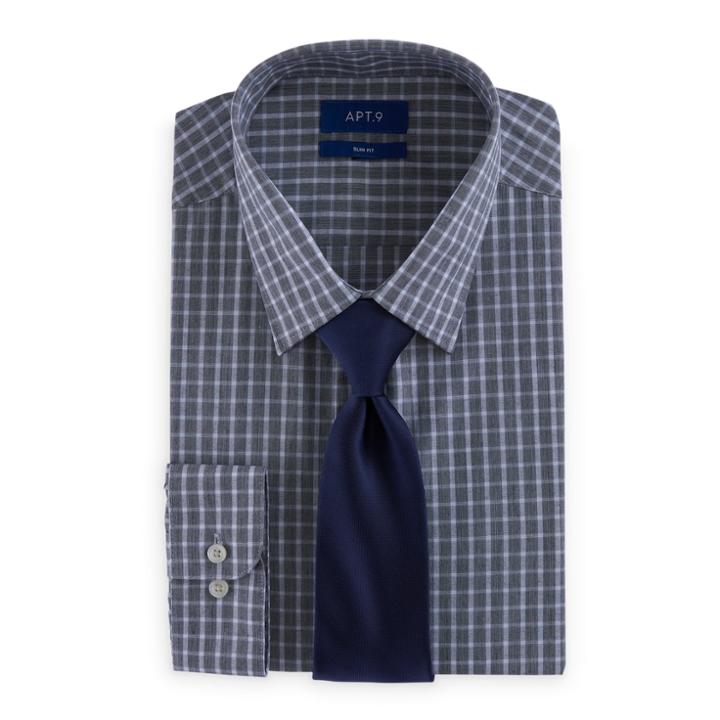 Men's Apt. 9&reg; Slim-fit Stretch Spread-collar Dress Shirt & Tie Set, Size: M-32/33, Grey