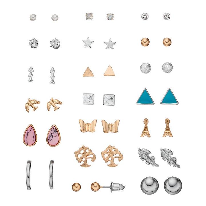 Mudd&reg; Eiffel Tower, Tree & Bird Nickel Free Stud Earring Set, Women's, Multicolor