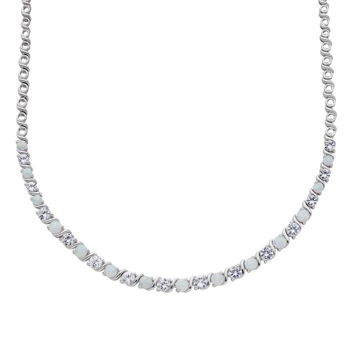 Sterling Silver Lab-created Opal & White Sapphire Necklace, Women's, Size: 18