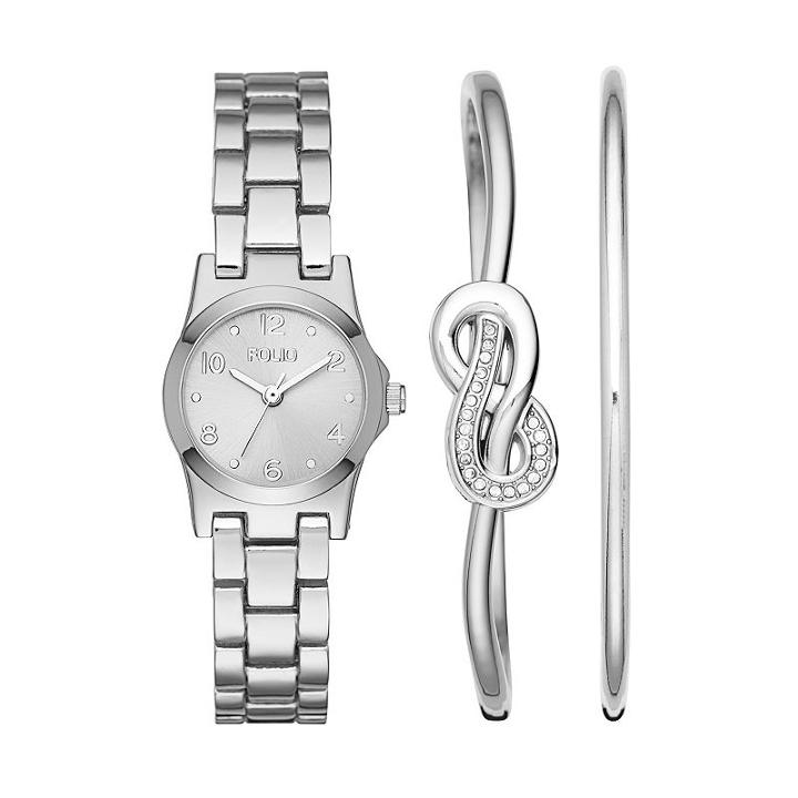Folio Women's Watch & Knot Bangle Bracelet Set, Size: Small, Silver