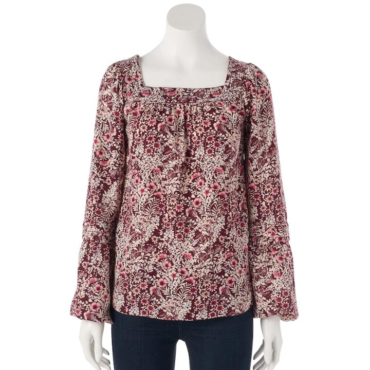 Women's Lc Lauren Conrad Shirred Peasant Top, Size: Xl, Dark Red