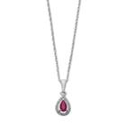 Sterling Silver Ruby & Diamond Accent Teardrop Halo Pendant Necklace, Women's, Size: 18, Red