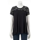 Women's Apt. 9&reg; Lace Yoke Tee, Size: Medium, Black