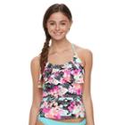 Mix And Match Tropical Strappy Flounce Tankini Top, Size: Xs, Black
