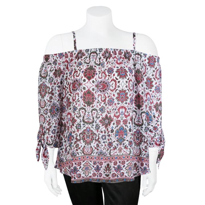 Juniors' Plus Size Iz Byer Scroll Off-the-shoulder Top, Teens, Size: 3xl, White Gd Floral Border