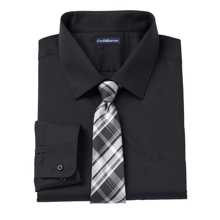 Big & Tall Croft & Barrow&reg; Classic-fit Striped Dress Shirt And Patterned Tie Boxed Set, Men's, Size: 17 36/7t, Black