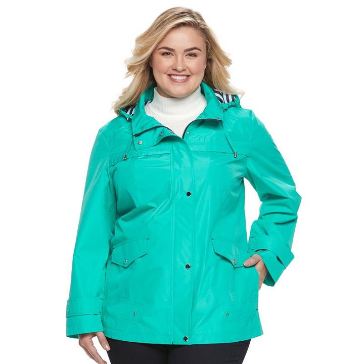 Plus Size D.e.t.a.i.l.s Hooded Anorak Rain Jacket, Women's, Size: 1xl, Green Oth