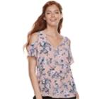 Juniors' Pink Republic Cold-shoulder V-neck Tee, Teens, Size: Xl, Brt Pink