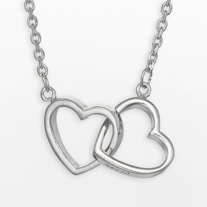 Sterling Silver Interlocking Heart Necklace, Women's, Size: 18, Grey