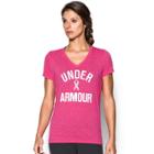Women's Under Armour Power In Pink Wordmark Tech V-twist Tee, Size: Xs, Dark Pink