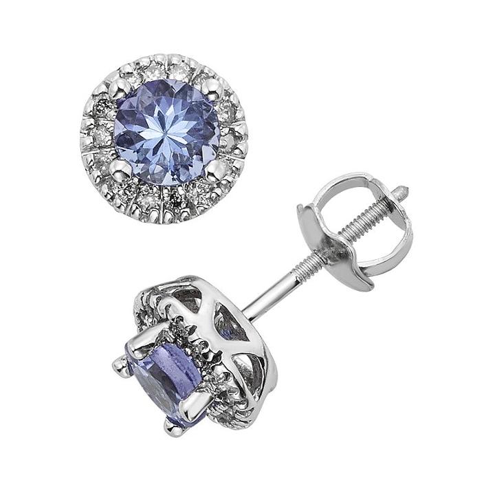 The Regal Collection Tanzanite And 1/8 Carat T.w. Igl Certified Diamond 14k White Gold Tiered Halo Stud Earrings, Women's, Purple