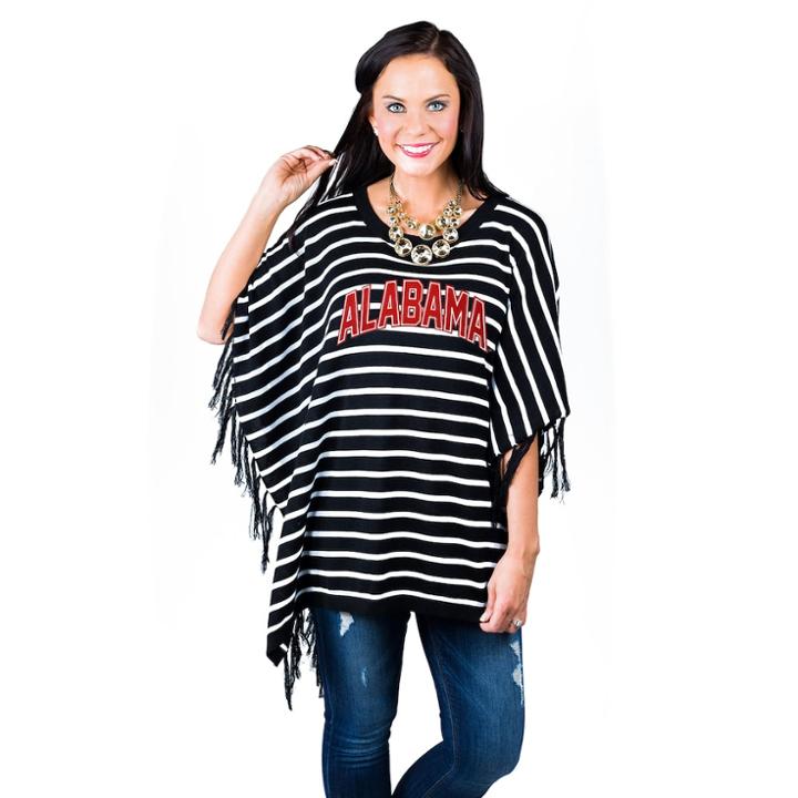Women's Gameday Couture Alabama Crimson Tide Fringed Poncho, Size: Medium/large, Black