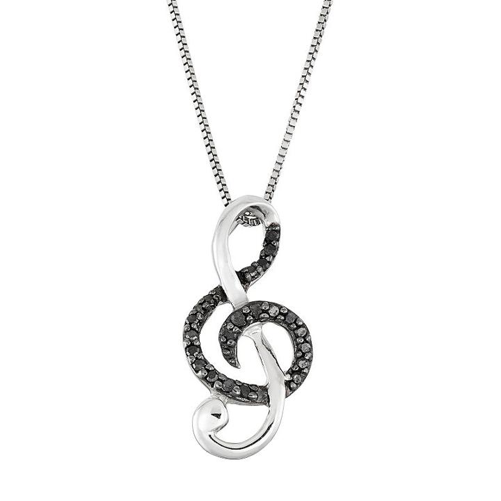 Sterling Silver 1/10 Carat T.w. Black Diamond Treble Clef Pendant, Women's, Size: 18