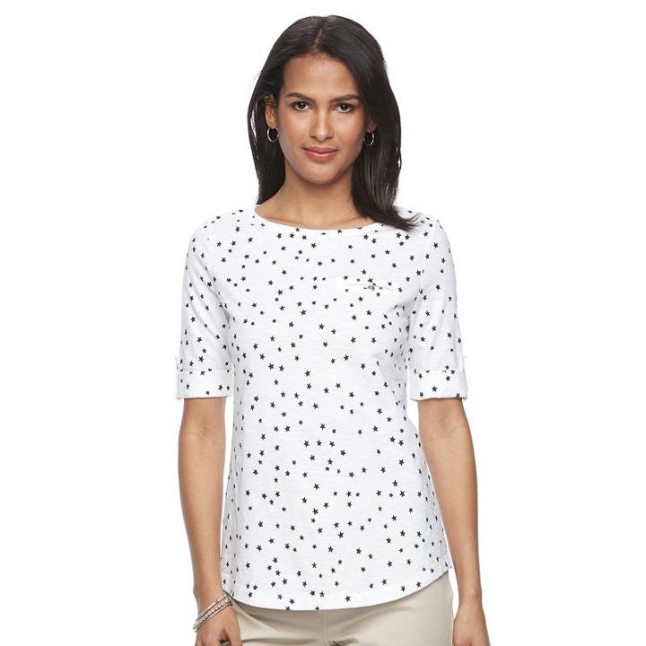 Women's Croft & Barrow&reg; Printed Slubbed Tee, Size: Small, White