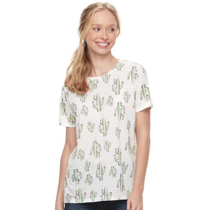 Juniors' Mighty Fine Sketchy Cactus Tee, Teens, Size: Xl, White Oth