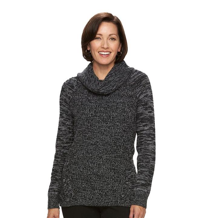 Women's Croft & Barrow&reg; Marled Cowlneck Sweater, Size: Large, Black