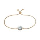 14k Gold Plated Simulated Pearl & Crystal Halo Bolo Bracelet, Women's, Blue