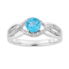 10k White Gold Swiss Blue Topaz & 1/5 Carat T.w. Diamond Swirl Ring, Women's, Size: 7