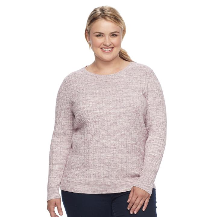 Plus Size Croft & Barrow&reg; Cable Knit Sweater, Women's, Size: 2xl, Dark Pink