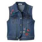 Girls 7-16 Mudd&reg; Floral Embroidered Denim Vest, Size: 14, Blue