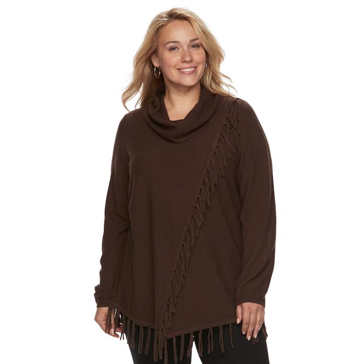 Plus Size Croft & Barrow&reg; Fringe Cowlneck Sweater, Women's, Size: 1xl, Med Brown