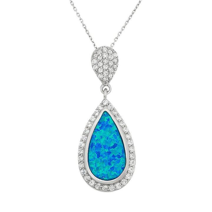 Lab-created Blue Opal & Cubic Zirconia Sterling Silver Teardrop Pendant Necklace, Women's, Size: 18