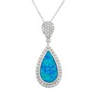 Lab-created Blue Opal & Cubic Zirconia Sterling Silver Teardrop Pendant Necklace, Women's, Size: 18