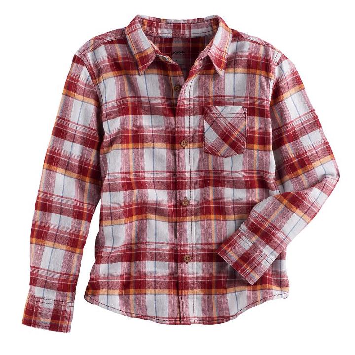 Boys 4-7x Sonoma Goods For Life&trade; Plaid Button Down Shirt, Size: 5, Dark Red