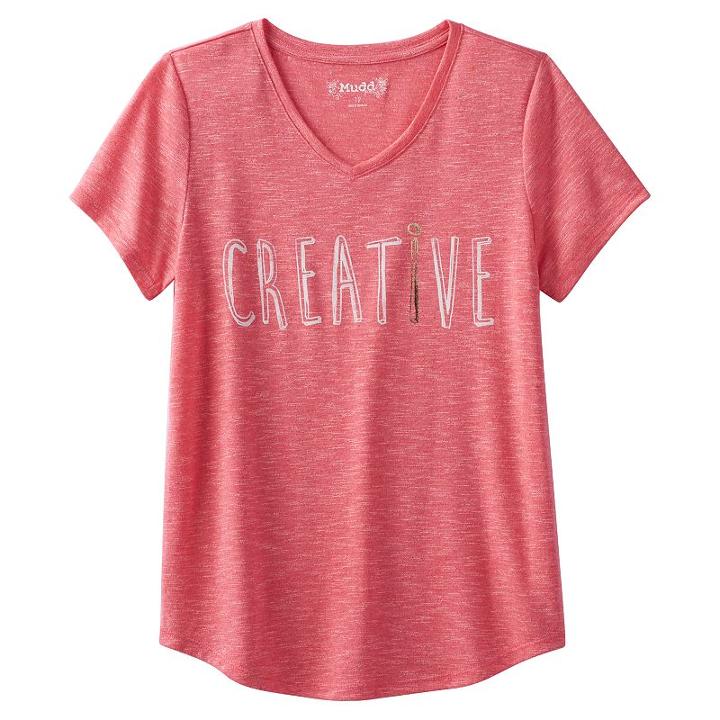 Girls Plus Size Mudd® V-neck Graphic Tee, Girl's, Size: 16 1/2, Med Red