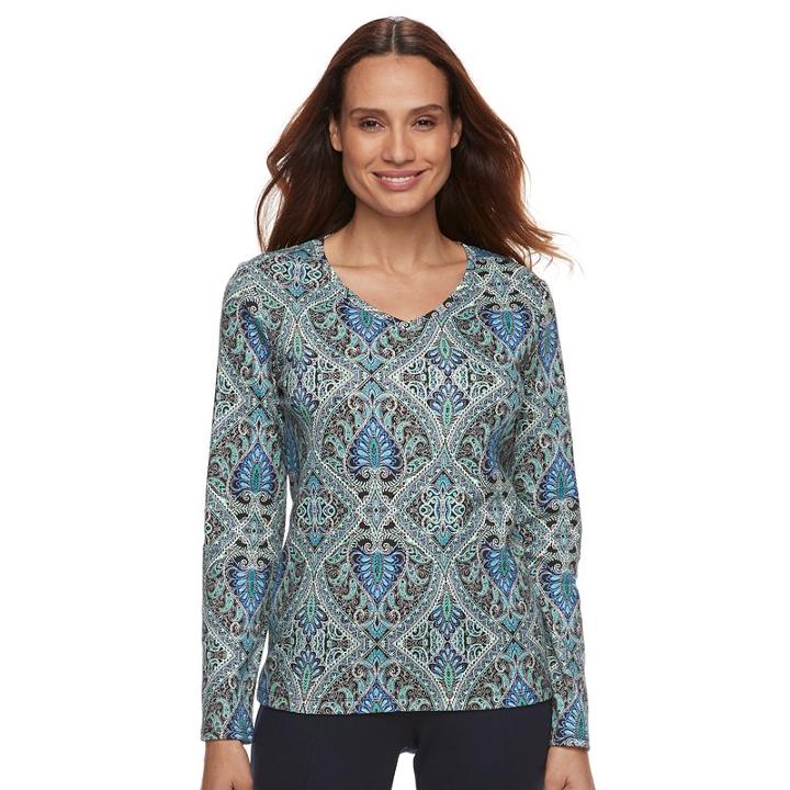 Petite Croft & Barrow&reg; Long Sleeve Tee, Women's, Size: Xs Petite, Black