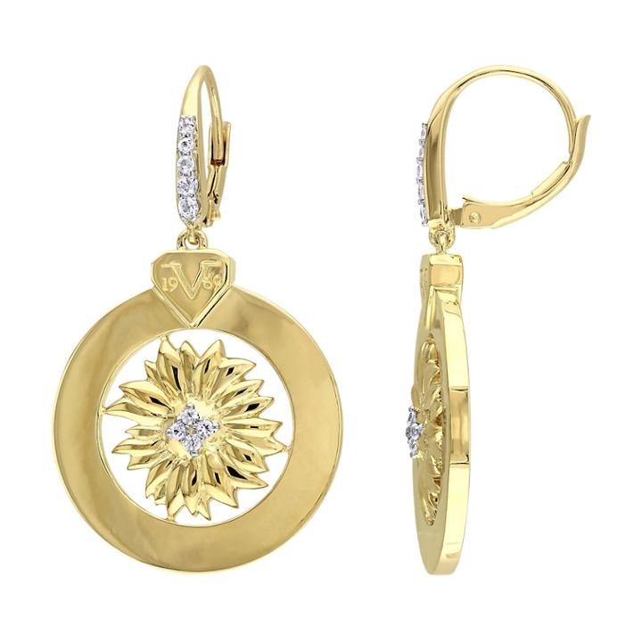 Stella Grace V19.69 Italia 18k Gold Over Silver White Sapphire Sunflower Drop Earrings, Women's