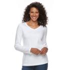 Women's Croft & Barrow&reg; Classic Long Sleeve V-neck Tee, Size: Medium, White