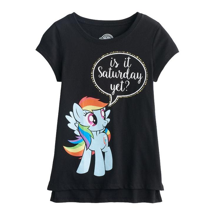 Girls 7-16 My Little Pony Rainbow Dash Is It Saturday Yet? Graphic Tee, Size: Medium, Black