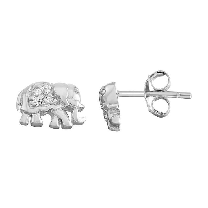 Journee Collection Sterling Silver Cubic Zirconia Elephant Stud Earrings, Women's, White