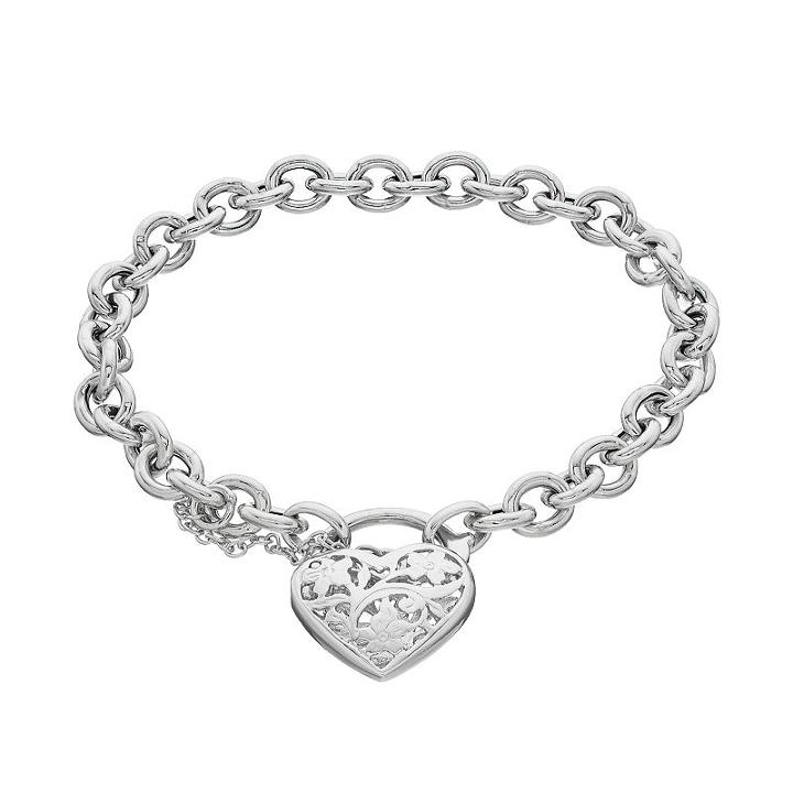 Sterling Silver Filigree Heart Bracelet, Women's, Size: 7.5