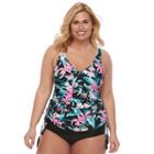 Plus Size Croft & Barrow&reg; Tummy Slimmer & Long Torso Ruched Tankini Top, Women's, Size: 22 W, Black