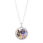Sterling Silver Pressed Flower Circle Pendant Necklace, Women's, Size: 18, Multicolor