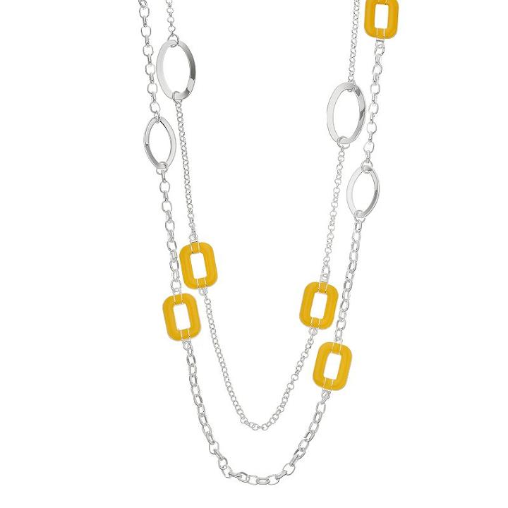 Rectangle & Oval Link Double Strand Station Necklace, Women's, Med Yellow