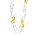 Rectangle & Oval Link Double Strand Station Necklace, Women's, Med Yellow