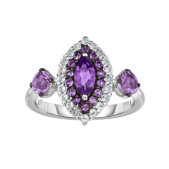 Sterling Silver Amethyst & White Zircon Marquise Ring, Women's, Size: 7, Purple