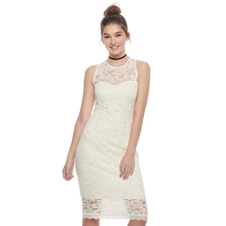 Juniors' Liberty Love Lace Bodycon Dress, Teens, Size: Large, Natural