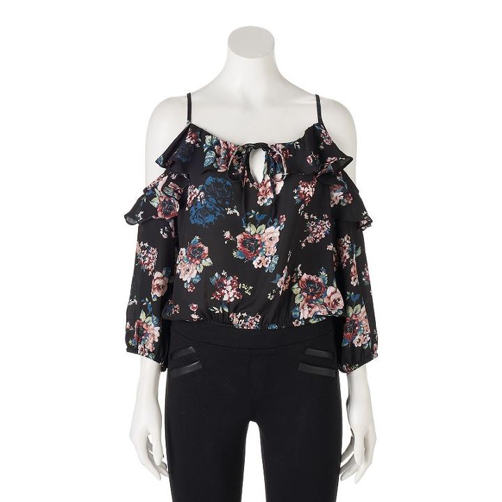 Juniors' Liberty Love Cold-shoulder Ruffle Top, Girl's, Size: Xl, Black