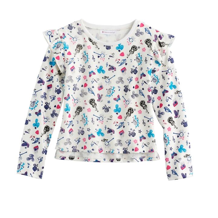Girls 7-16 American Girl Flutter Sleeve Patterned Top, Size: Medium, Multi