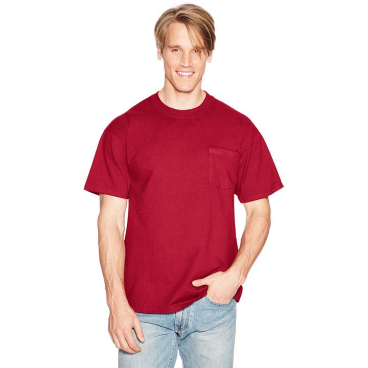 Men's Hanes Beefy Crewneck Pocket Tee, Size: Medium, Dark Red