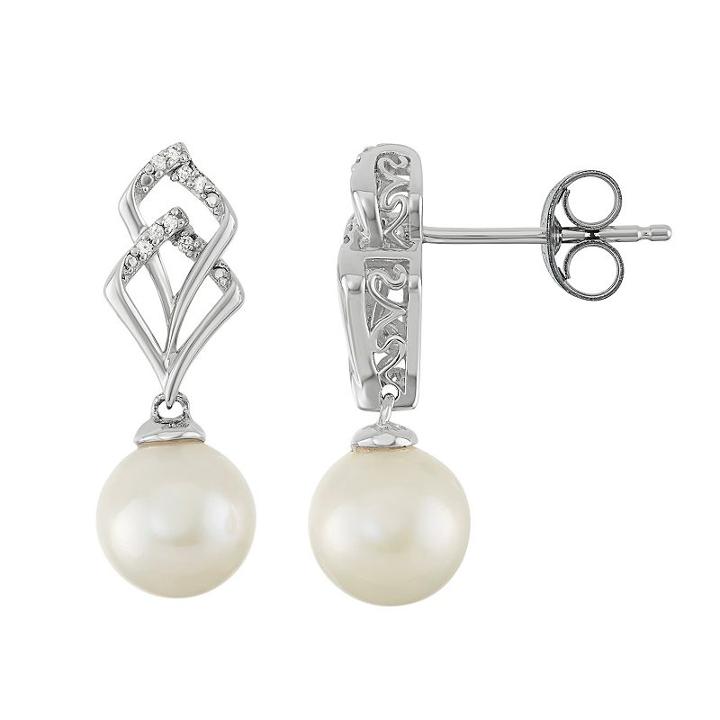 Simply Vera Vera Wang Sterling Silver Freshwater Cultured Pearl & Diamond Accent Drop Earrings, Women's, White
