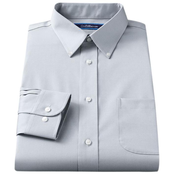 Men's Croft & Barrow&reg; Classic-fit Solid Broadcloth Button-down Collar Dress Shirt, Size: 17.5-32/33, Blue